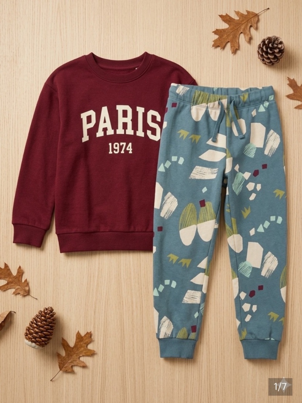H&M Kids Burgundy Crewneck Sweatshirt "PARIS 1974" Graphic Size 6-8Y / 7 EUC